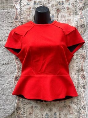 Roland Mouret Red Structured Peplum Top